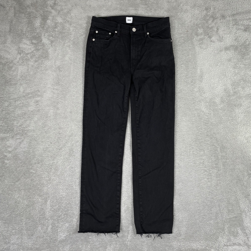 Edwin Jeans Bree Womens 27 Black Raw Hem Straight Leg Made in USA Denim